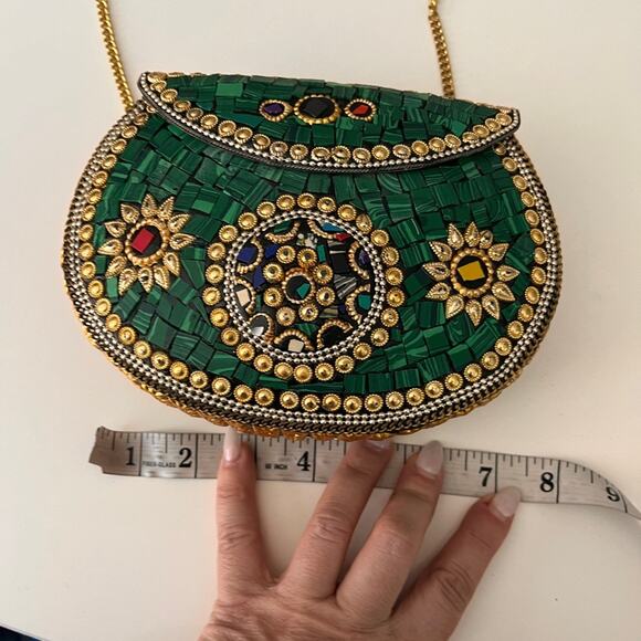 Vintage Ornate Green Mosaic Crossbody Bag - Picture 7 of 8